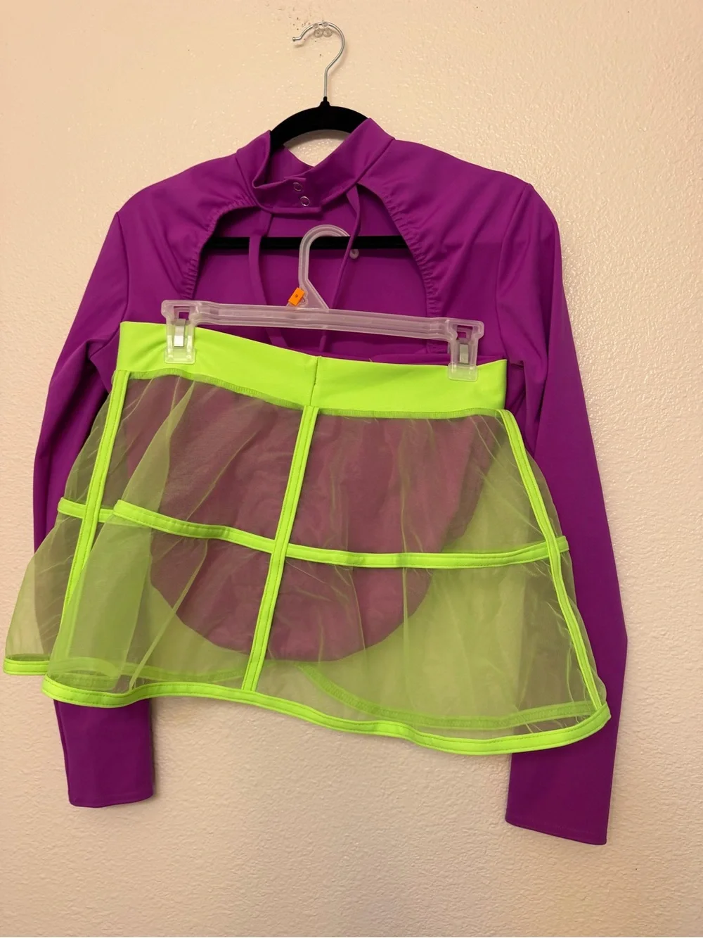 Kelle dance lyrical contemporary costume neon purple 2 piece open back LA adult